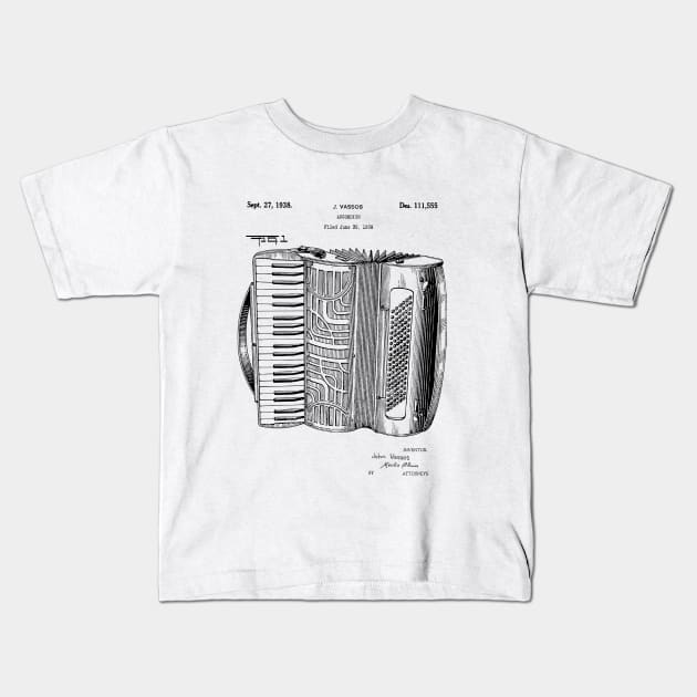 Accordion Blueprint Patent 1938 Kids T-Shirt by MadebyDesign